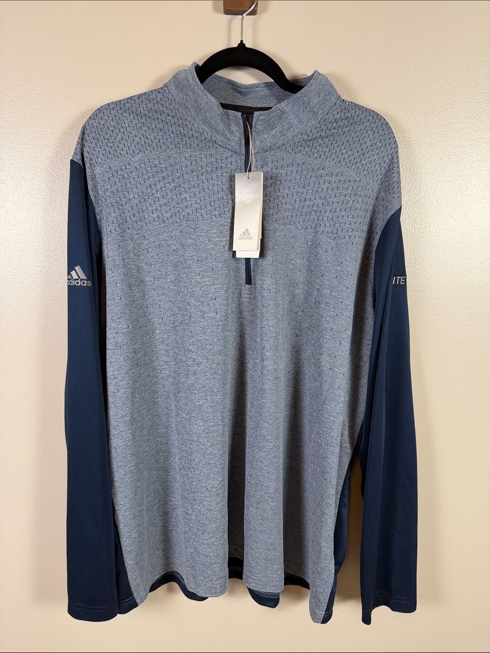 adidas Men’s Heather Gray Half-Zip Pullover with Navy Sleeves